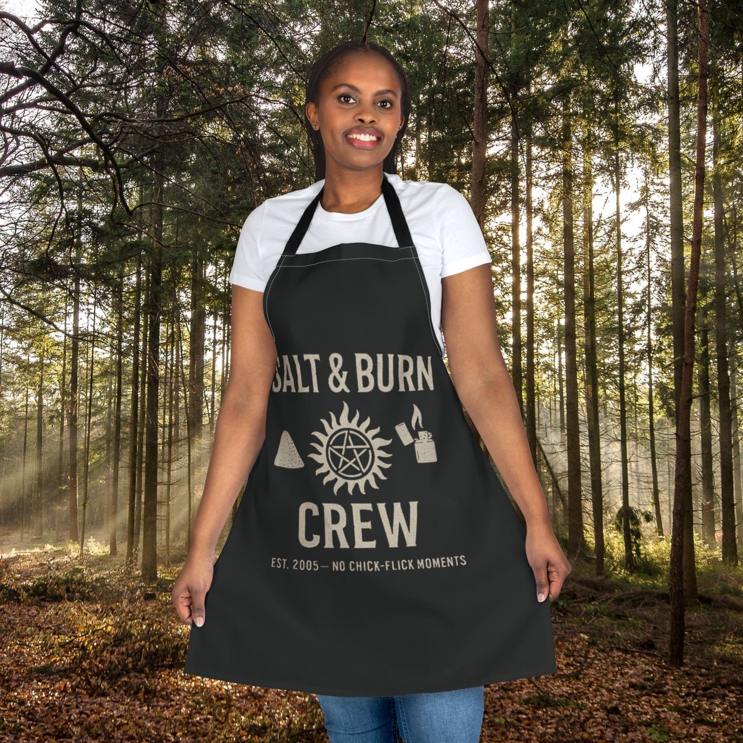 Salt & Burn Crew Apron - Supernatural Fan Design | Black Kitchen Apron | Hunter Cooking Gear | Grunge Fandom Gift