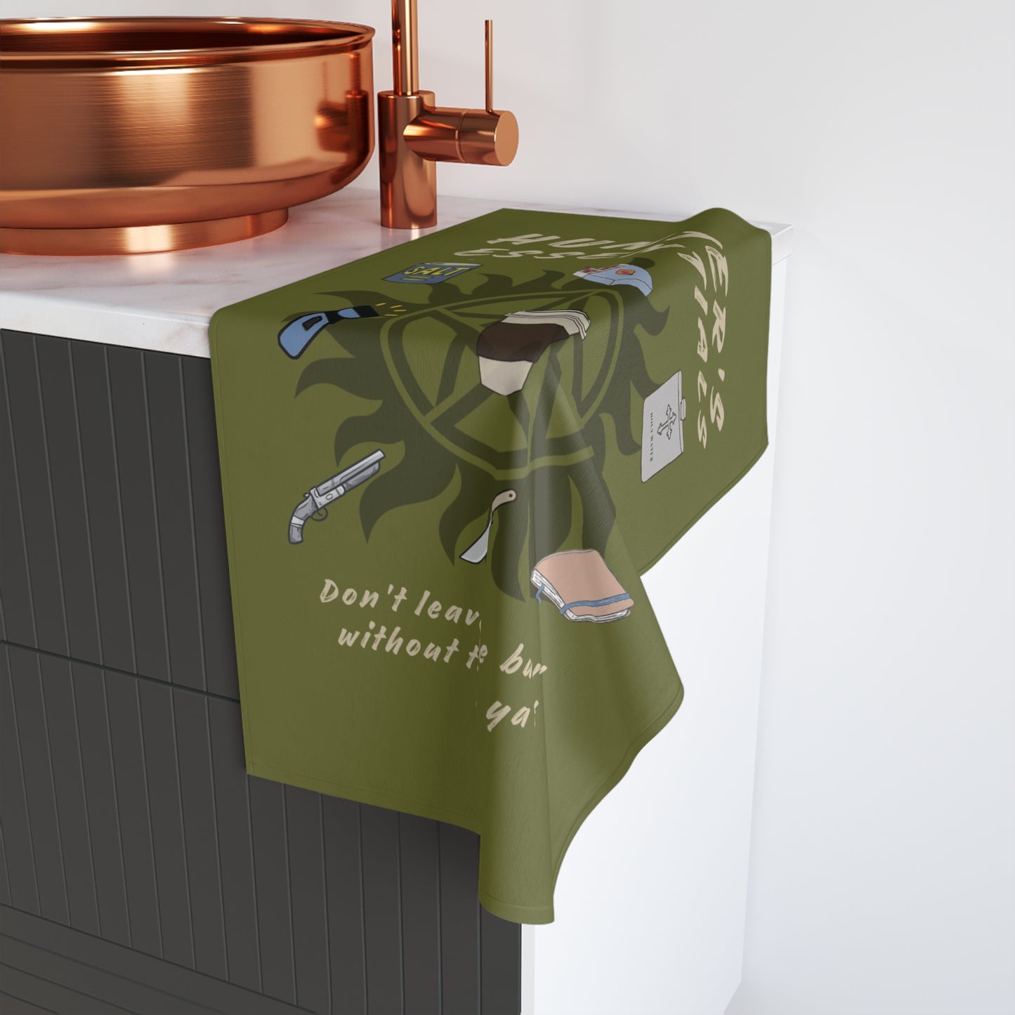 Hunter's Essentials Hand Towel - Supernatural Fan Design | Kitchen & Bathroom Decor | Fandom Home