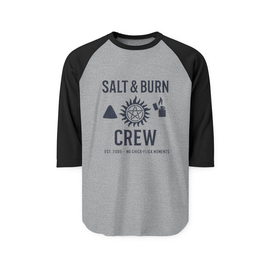 Salt & Burn Crew Raglan Shirt - Supernatural Fan Design | 3/4 Sleeve Tee | Unisex Vintage Hunter Baseball Shirt