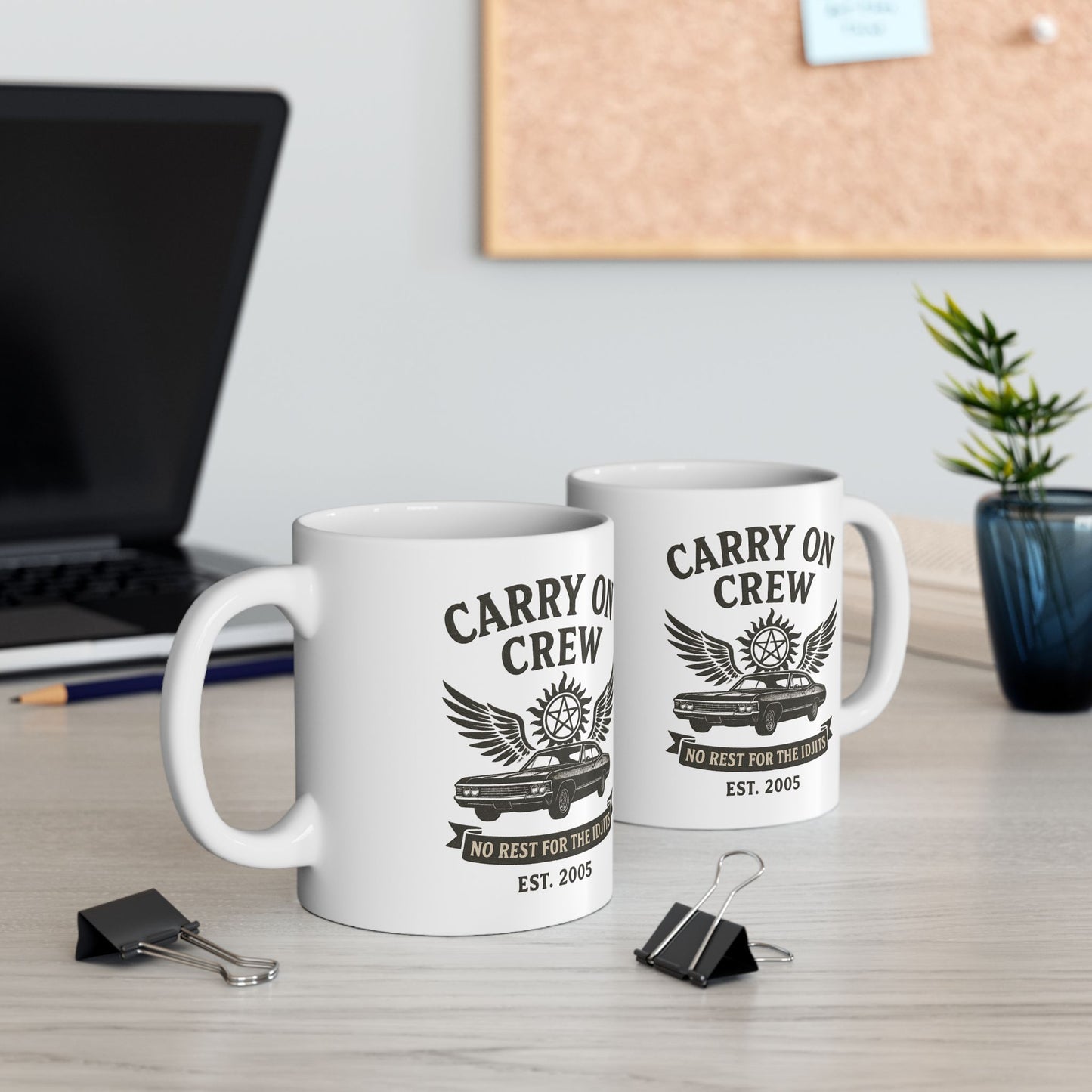 Carry On Crew Ceramic Mug - Supernatural Fan Design | Coffee Cup | No Rest for the Idjits