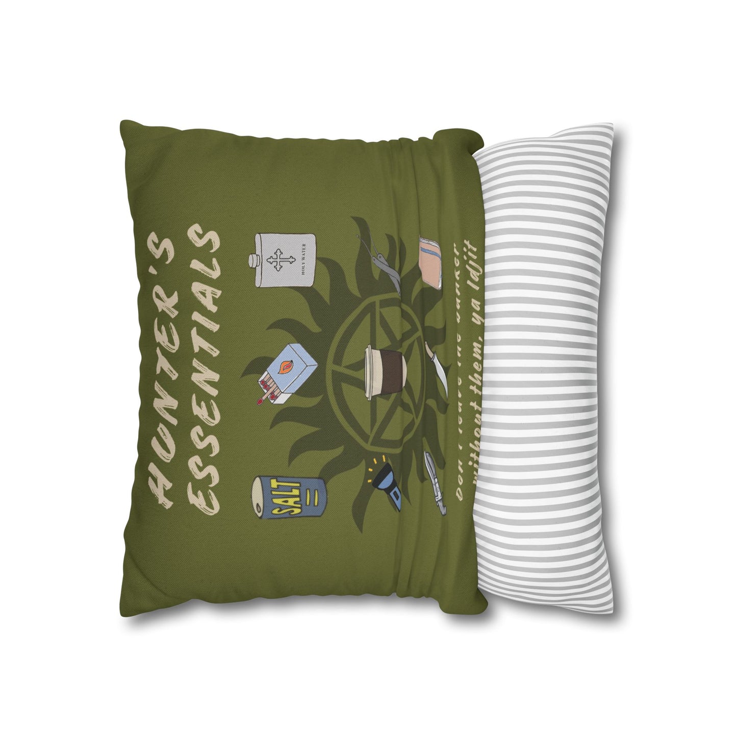 Hunter's Essentials Olive Green Pillowcase - Supernatural Fan Design | Decorative Cover | 100% Polyester