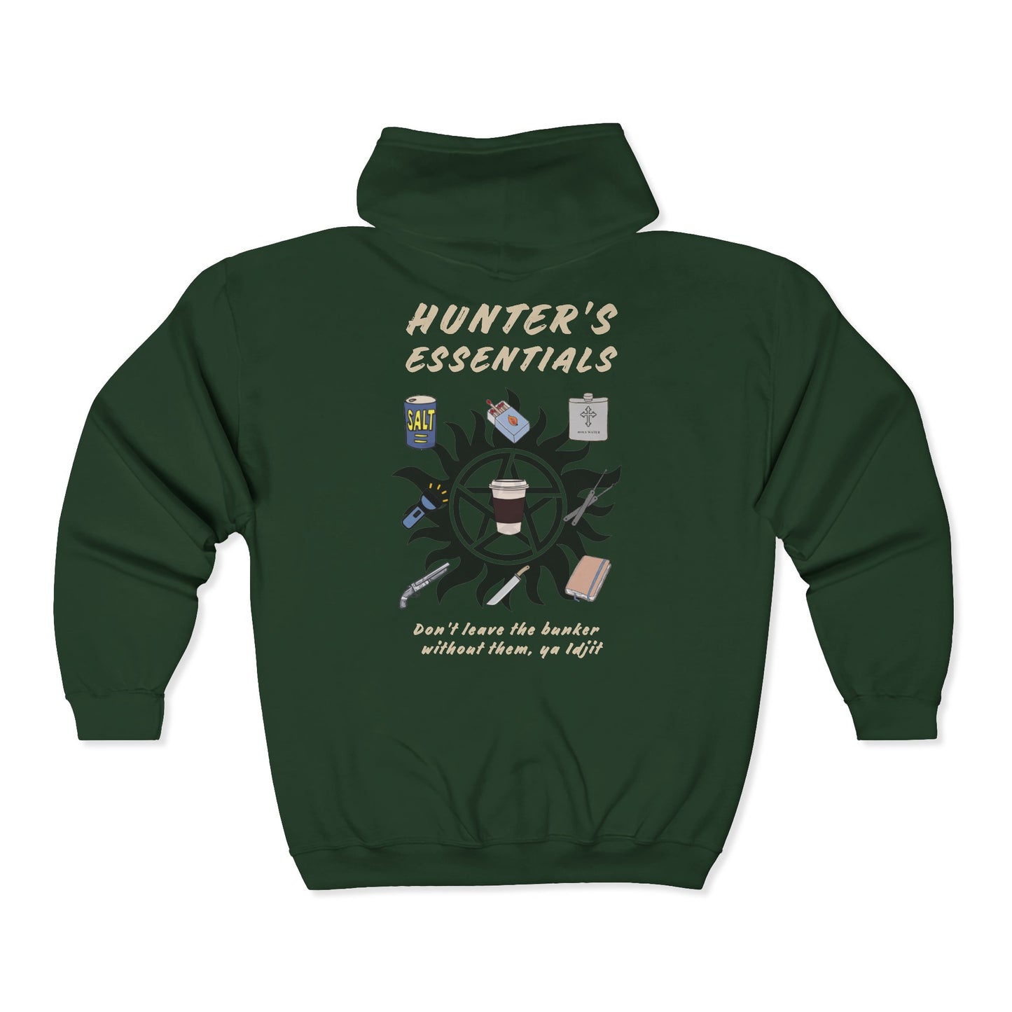 Hunter's Essentials Full Zip Hoodie - Supernatural Fan Design | Zip-Up Sweatshirt | Unisex Gildan 18600