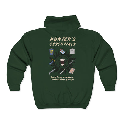 Hunter's Essentials Full Zip Hoodie - Supernatural Fan Design | Zip-Up Sweatshirt | Unisex Gildan 18600