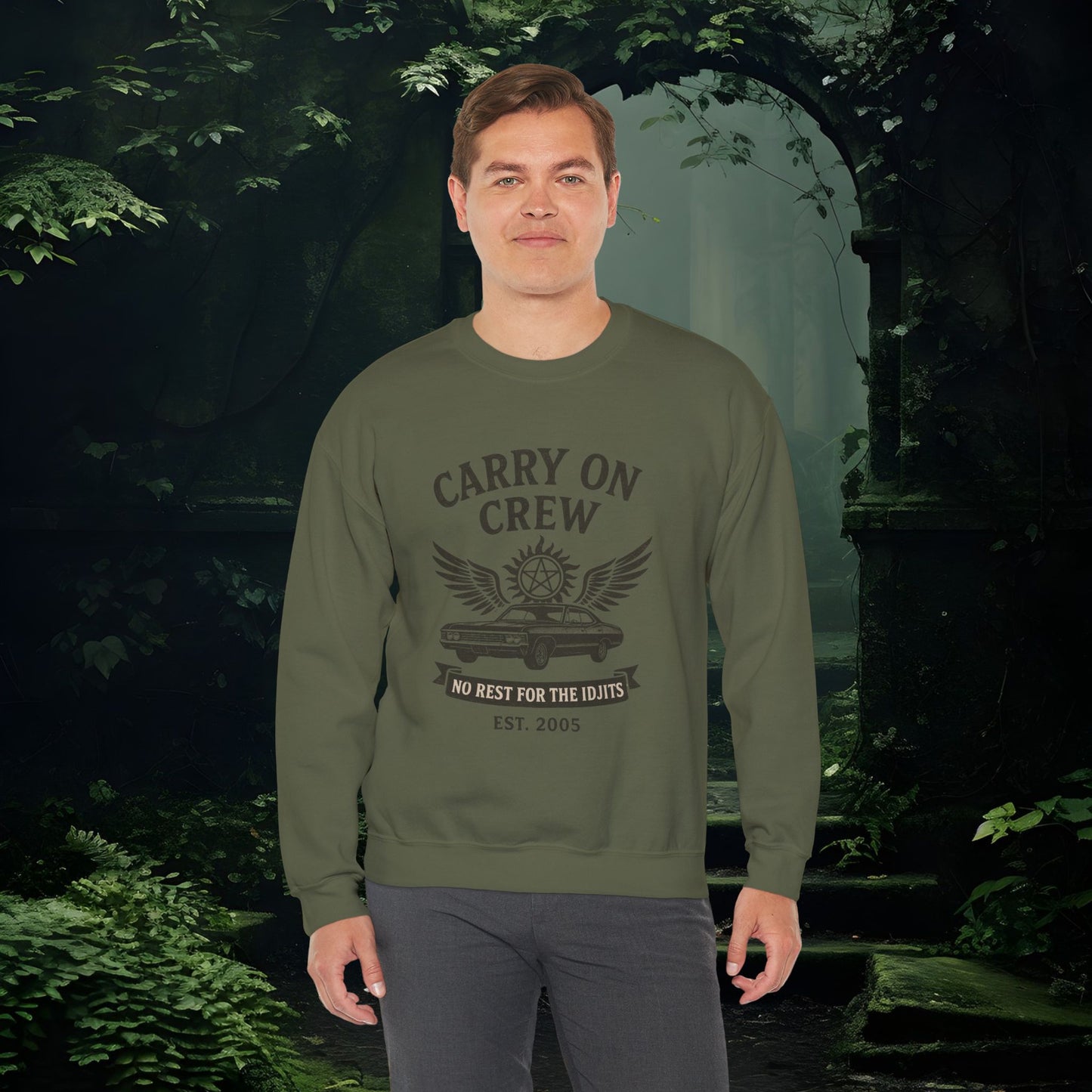 Carry On Crew Sweatshirt | Supernatural-Inspired Crewneck | No Rest for the Idjits | Unisex Gildan 18000 Pullover