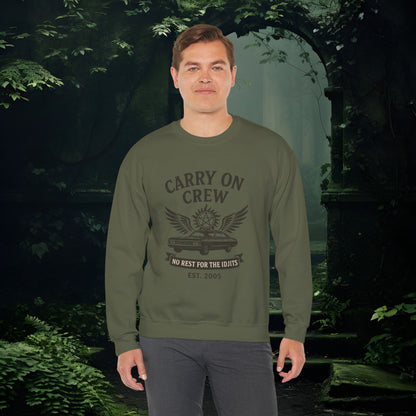 Carry On Crew Sweatshirt | Supernatural-Inspired Crewneck | No Rest for the Idjits | Unisex Gildan 18000 Pullover