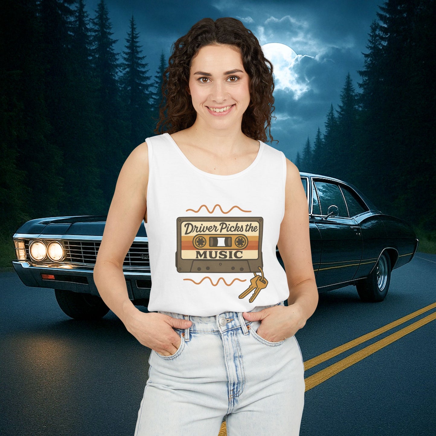 Driver Picks the Music Tank - Supernatural Fan Design | Unisex Vintage Cassette Graphic Top for Hunters & Road Warriors