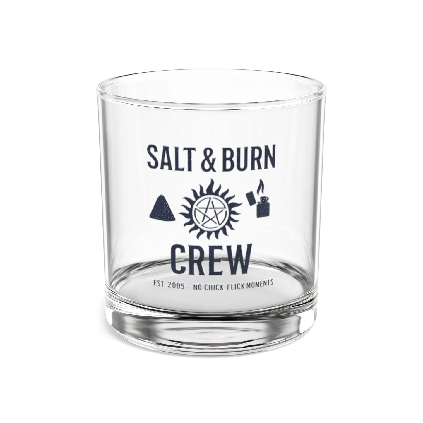 Salt & Burn Crew Rocks Glass - Supernatural Fan Design | Whiskey Glass | 10oz Grunge Barware for Hunters