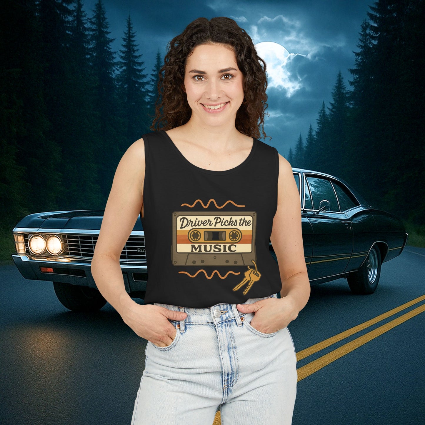 Driver Picks the Music Tank - Supernatural Fan Design | Unisex Vintage Cassette Graphic Top for Hunters & Road Warriors