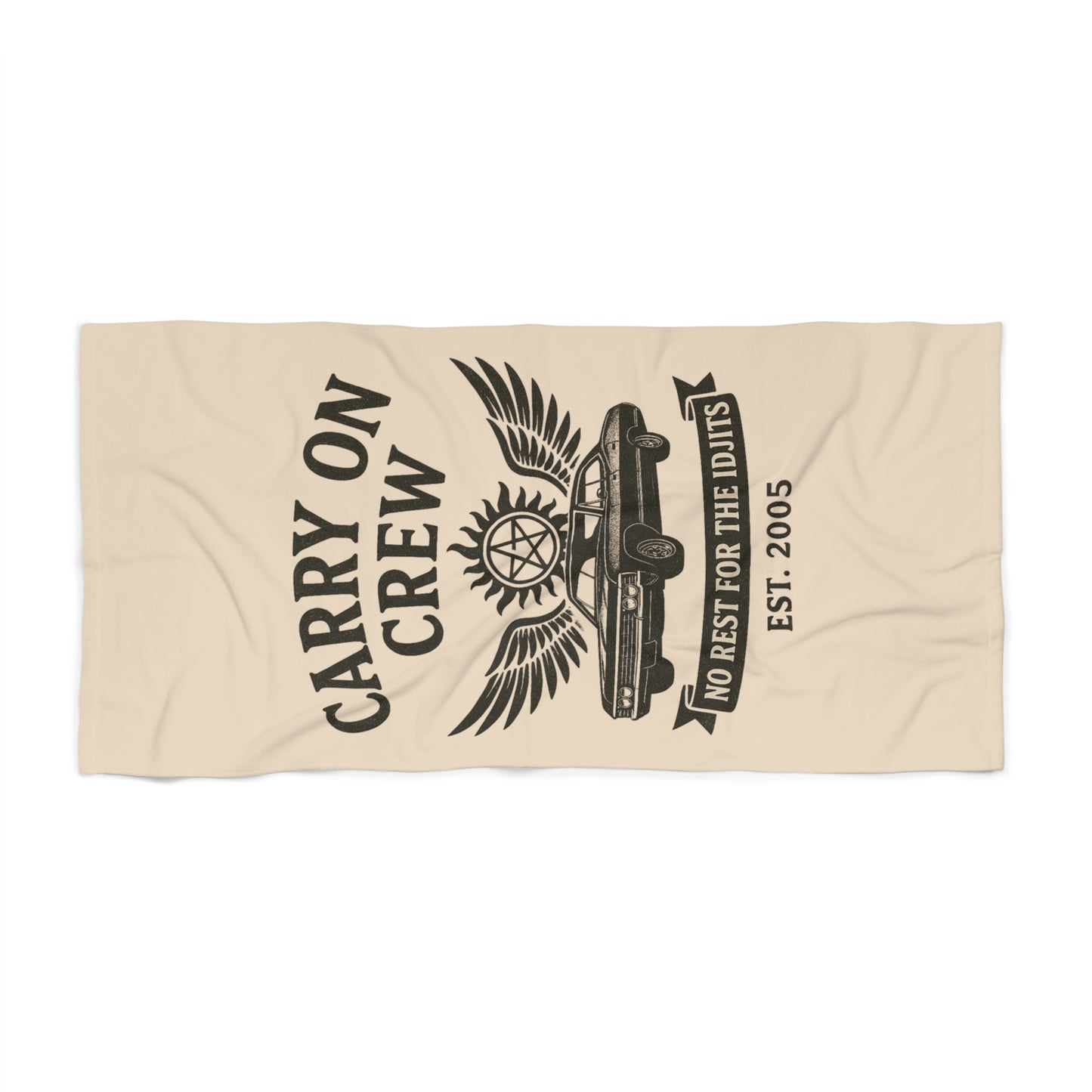 Carry On Crew Beach Towel - Supernatural Fan Design | No Rest for the Idjits | Bath or Beach Towel