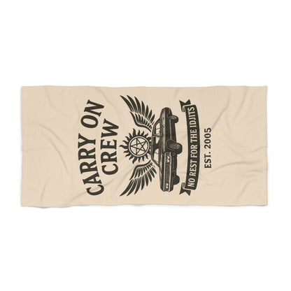 Carry On Crew Beach Towel - Supernatural Fan Design | No Rest for the Idjits | Bath or Beach Towel