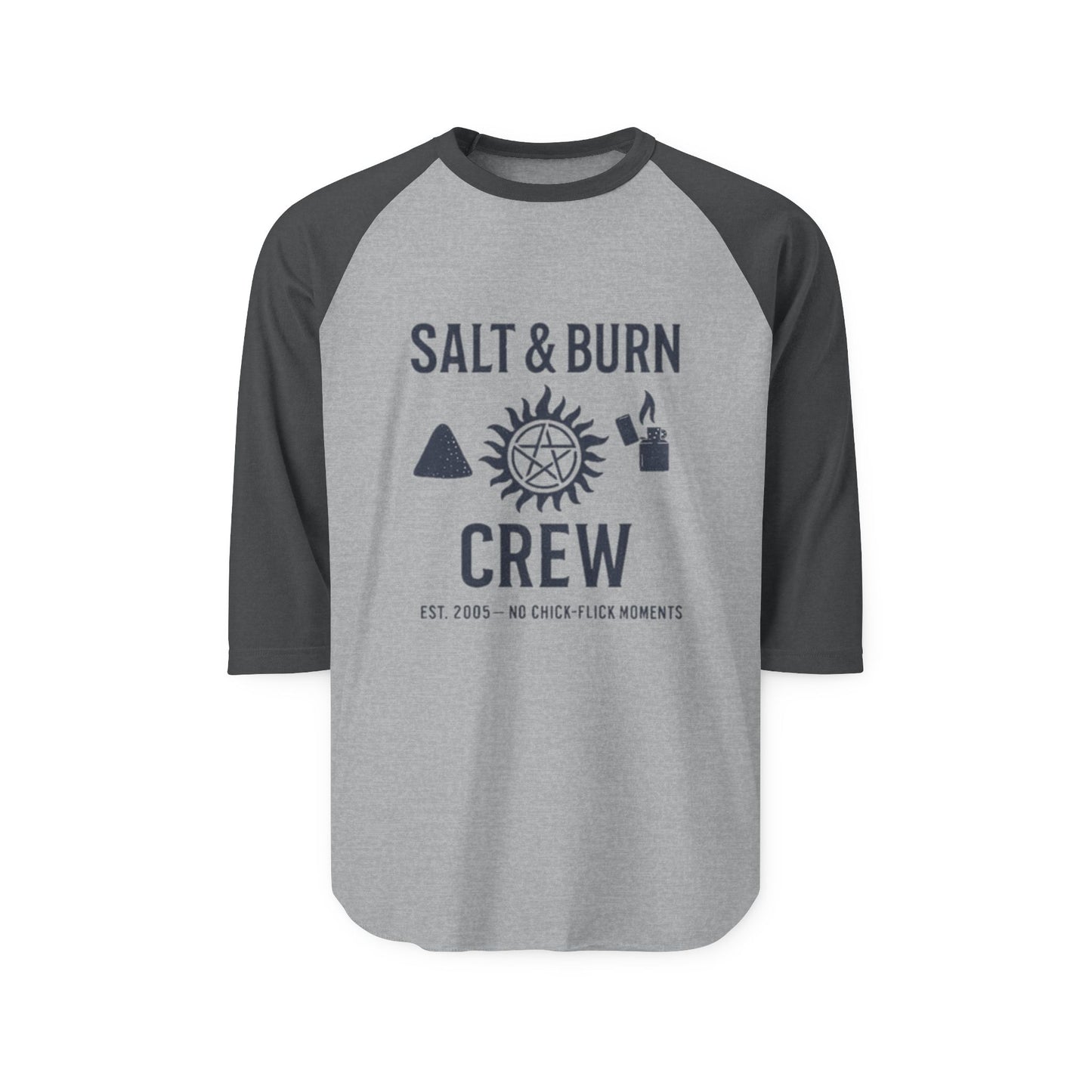 Salt & Burn Crew Raglan Shirt - Supernatural Fan Design | 3/4 Sleeve Tee | Unisex Vintage Hunter Baseball Shirt