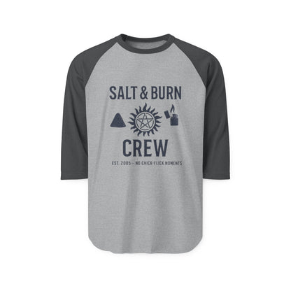 Salt & Burn Crew Raglan Shirt - Supernatural Fan Design | 3/4 Sleeve Tee | Unisex Vintage Hunter Baseball Shirt