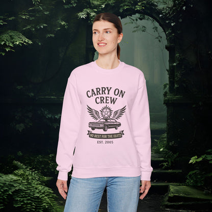 Carry On Crew Sweatshirt | Supernatural-Inspired Crewneck | No Rest for the Idjits | Unisex Gildan 18000 Pullover