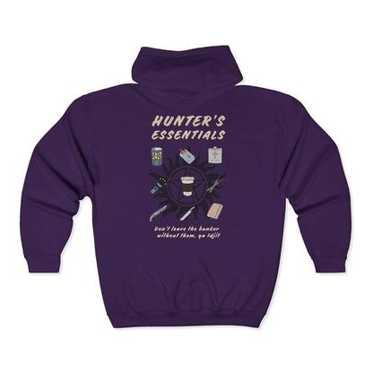 Hunter's Essentials Full Zip Hoodie - Supernatural Fan Design | Zip-Up Sweatshirt | Unisex Gildan 18600