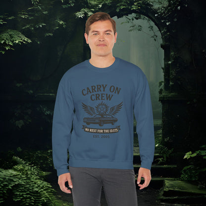 Carry On Crew Sweatshirt | Supernatural-Inspired Crewneck | No Rest for the Idjits | Unisex Gildan 18000 Pullover