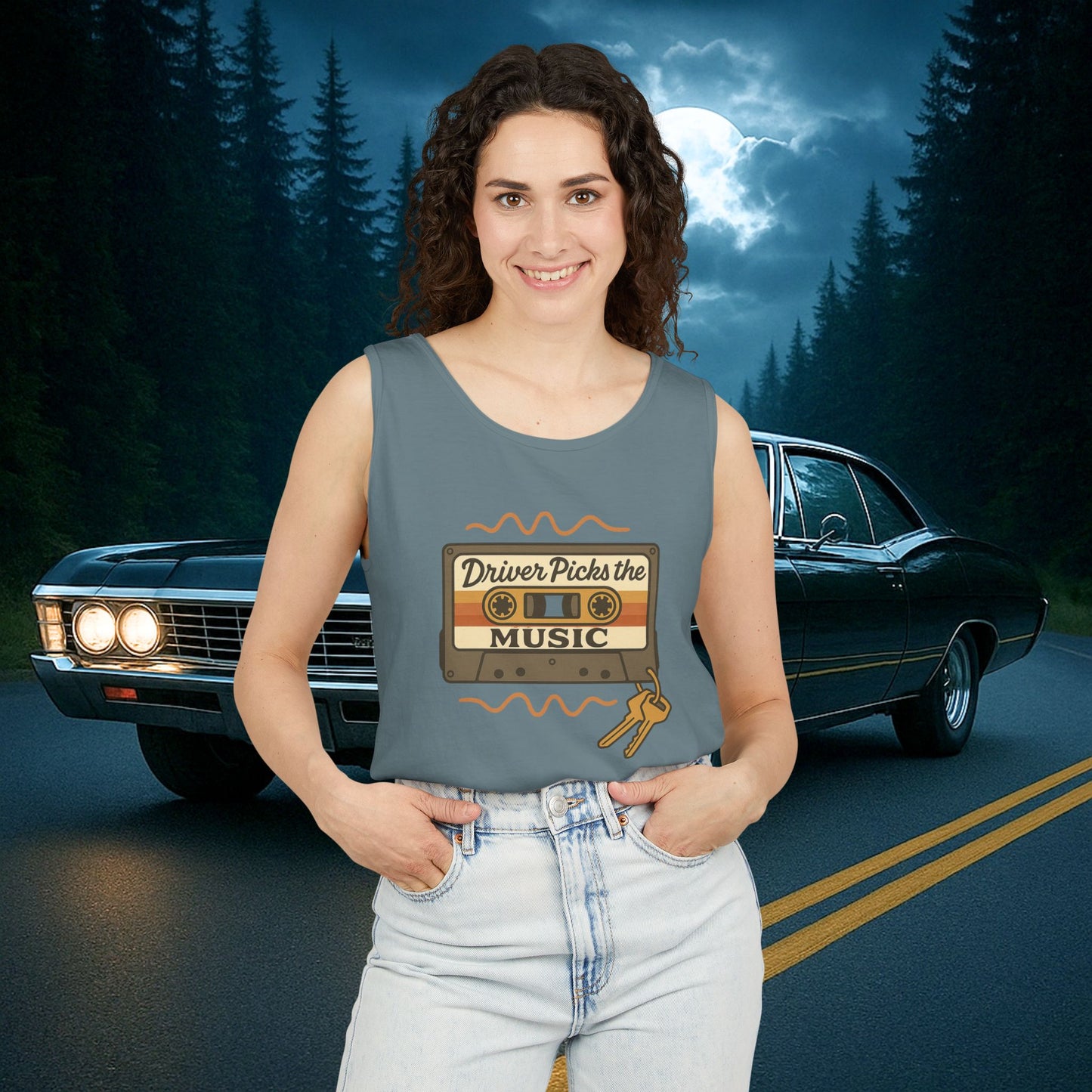 Driver Picks the Music Tank - Supernatural Fan Design | Unisex Vintage Cassette Graphic Top for Hunters & Road Warriors