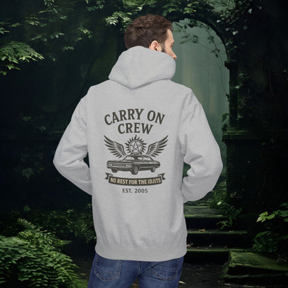 Carry On Crew Unisex Hoodie - Supernatural Fan Design | No Rest for the Idjits Grunge Pullover | Vintage Hoodie