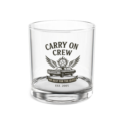 Carry On Crew Whiskey Glass - Supernatural Fan Design | 10oz Rocks Glass | Winchester-Style Drinking Glass