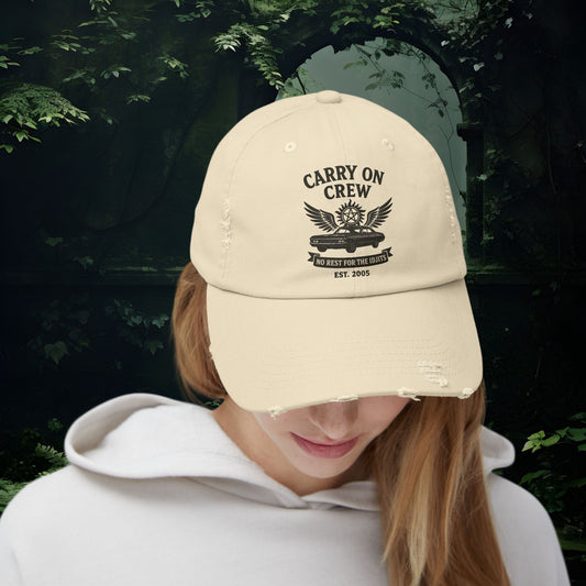 Carry On Crew Distressed Cap - Supernatural Fan Design | Vintage Hat