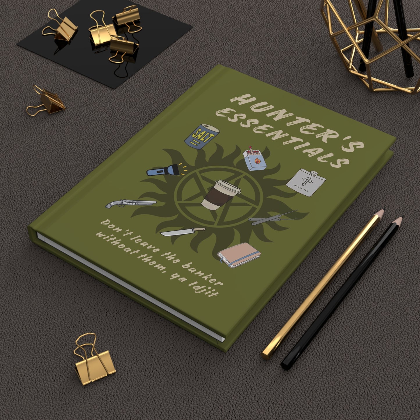 Hunter's Essentials Hardcover Journal (Olive Green) - Supernatural Fan Design | Notebook