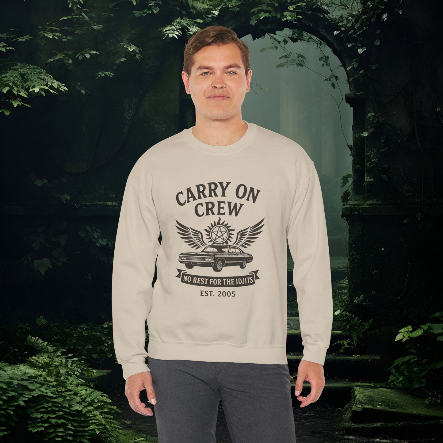Carry On Crew Sweatshirt | Supernatural-Inspired Crewneck | No Rest for the Idjits | Unisex Gildan 18000 Pullover