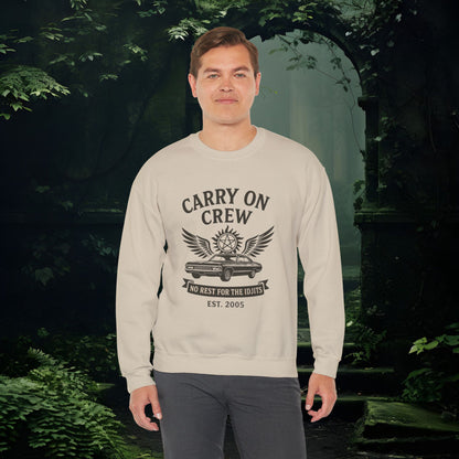 Carry On Crew Sweatshirt | Supernatural-Inspired Crewneck | No Rest for the Idjits | Unisex Gildan 18000 Pullover