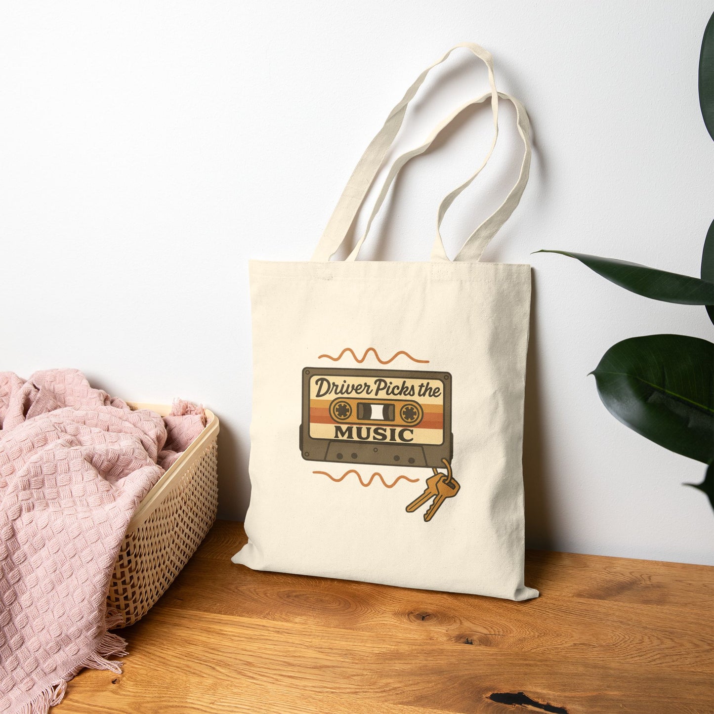 Driver Picks the Music Tote Bag - Supernatural Fan Design | Cotton Canvas Bag | Vintage Cassette Design for Hunters & Rock Lovers
