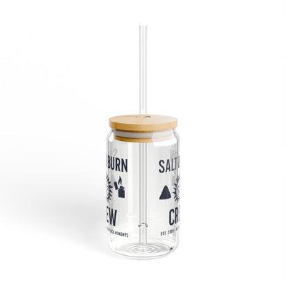 Salt & Burn Crew 16oz Sipper Glass - Supernatural Fan Design | Grunge Aesthetic Glass Cup with Bamboo Lid & Straw