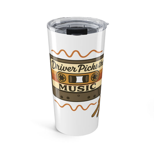 Driver Picks the Music 20oz Tumbler - Supernatural Fan Design | Stainless Steel Cup | Vintage Road Trip Drinkware