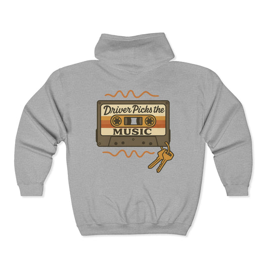 Driver Picks the Music Zip Hoodie - Supernatural Fan Design | Full Zip Sweatshirt | Unisex Sport Grey