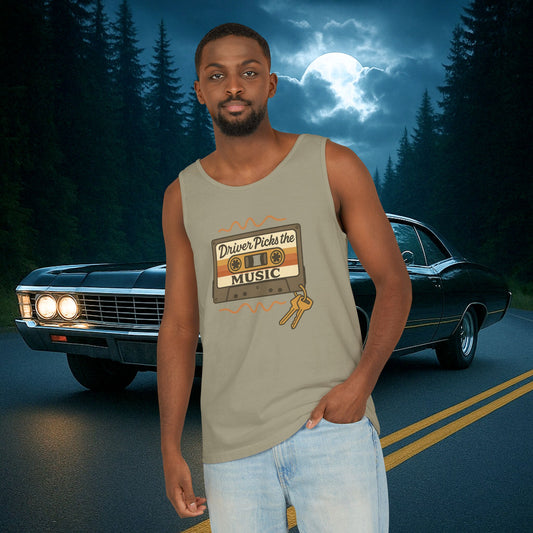 Driver Picks the Music Tank - Supernatural Fan Design | Unisex Vintage Cassette Graphic Top for Hunters & Road Warriors
