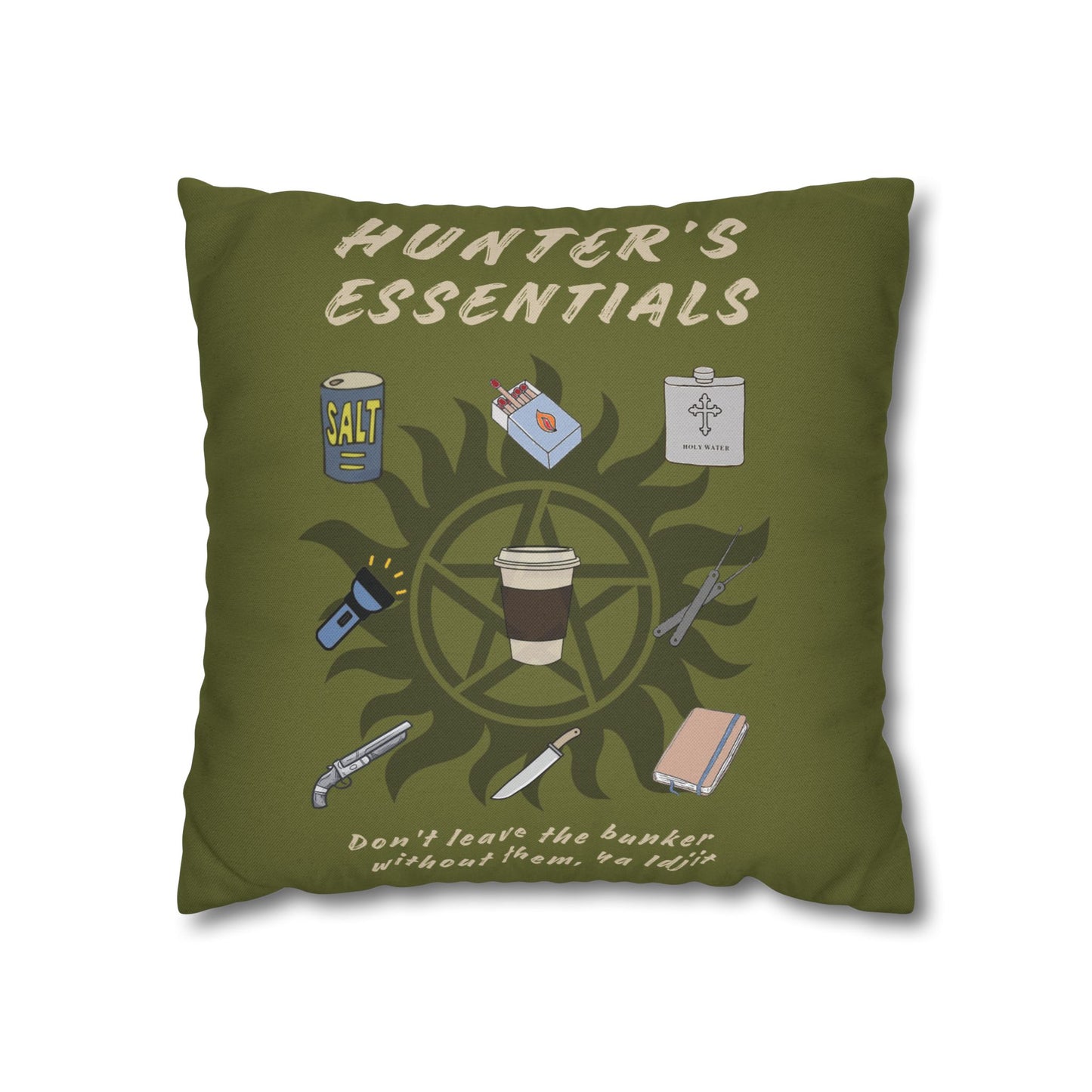 Hunter's Essentials Olive Green Pillowcase - Supernatural Fan Design | Decorative Cover | 100% Polyester