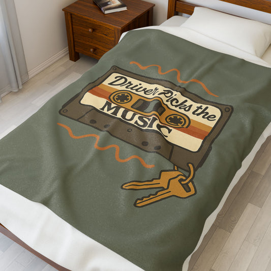 Driver Picks the Music Plush Blanket - Supernatural Fan Design | Throw | Cozy Vintage Road Trip Blanket
