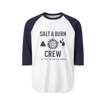 Salt & Burn Crew Raglan Shirt - Supernatural Fan Design | 3/4 Sleeve Tee | Unisex Vintage Hunter Baseball Shirt