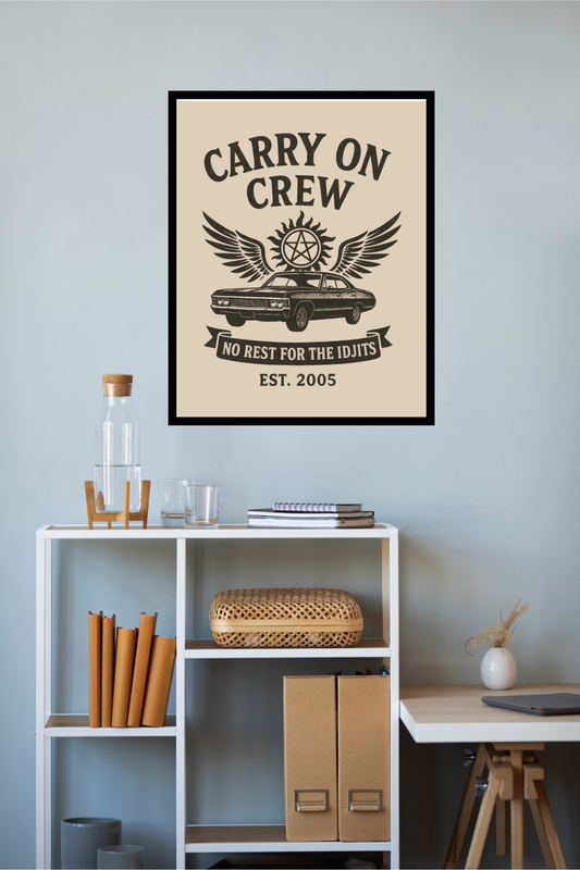 Carry On Crew Rolled Poster - Beige - Supernatural Fan Design | Wall Art