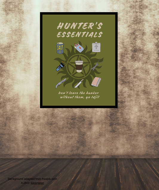 Hunter's Essentials Poster - Supernatural Fan Design | Wall Art for Fans | Olive Green Hunter Gear Print