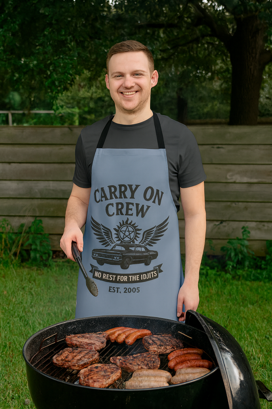 Carry On Crew Apron - Supernatural Fan Design | Cooking Apron for Grilling & Baking | No Rest for the Idjits