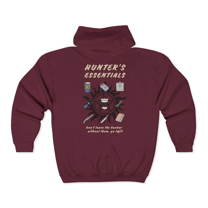 Hunter's Essentials Full Zip Hoodie - Supernatural Fan Design | Zip-Up Sweatshirt | Unisex Gildan 18600