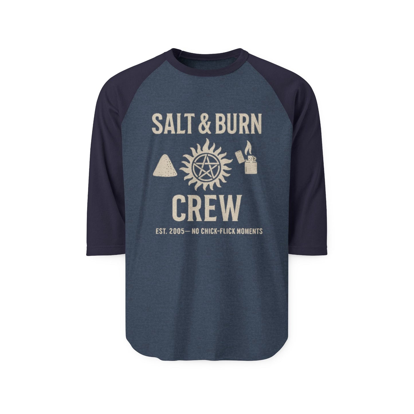 Salt & Burn Crew Raglan Shirt - Supernatural Fan Design | 3/4 Sleeve Tee | Unisex Vintage Hunter Baseball Shirt
