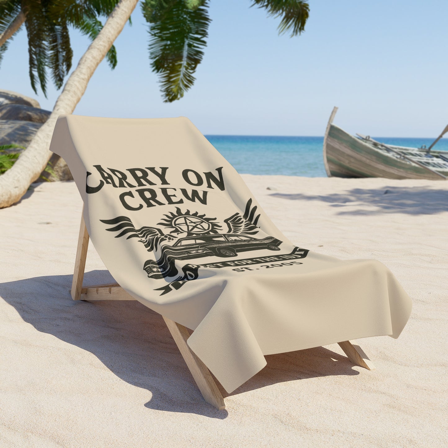 Carry On Crew Beach Towel - Supernatural Fan Design | No Rest for the Idjits | Bath or Beach Towel