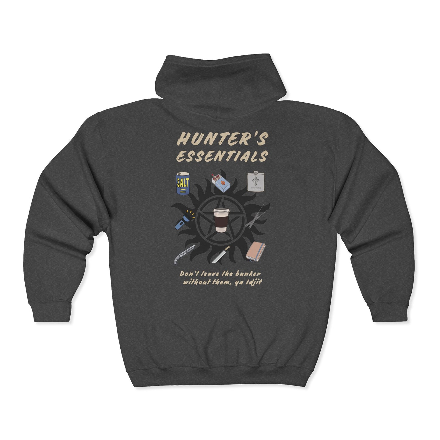 Hunter's Essentials Full Zip Hoodie - Supernatural Fan Design | Zip-Up Sweatshirt | Unisex Gildan 18600