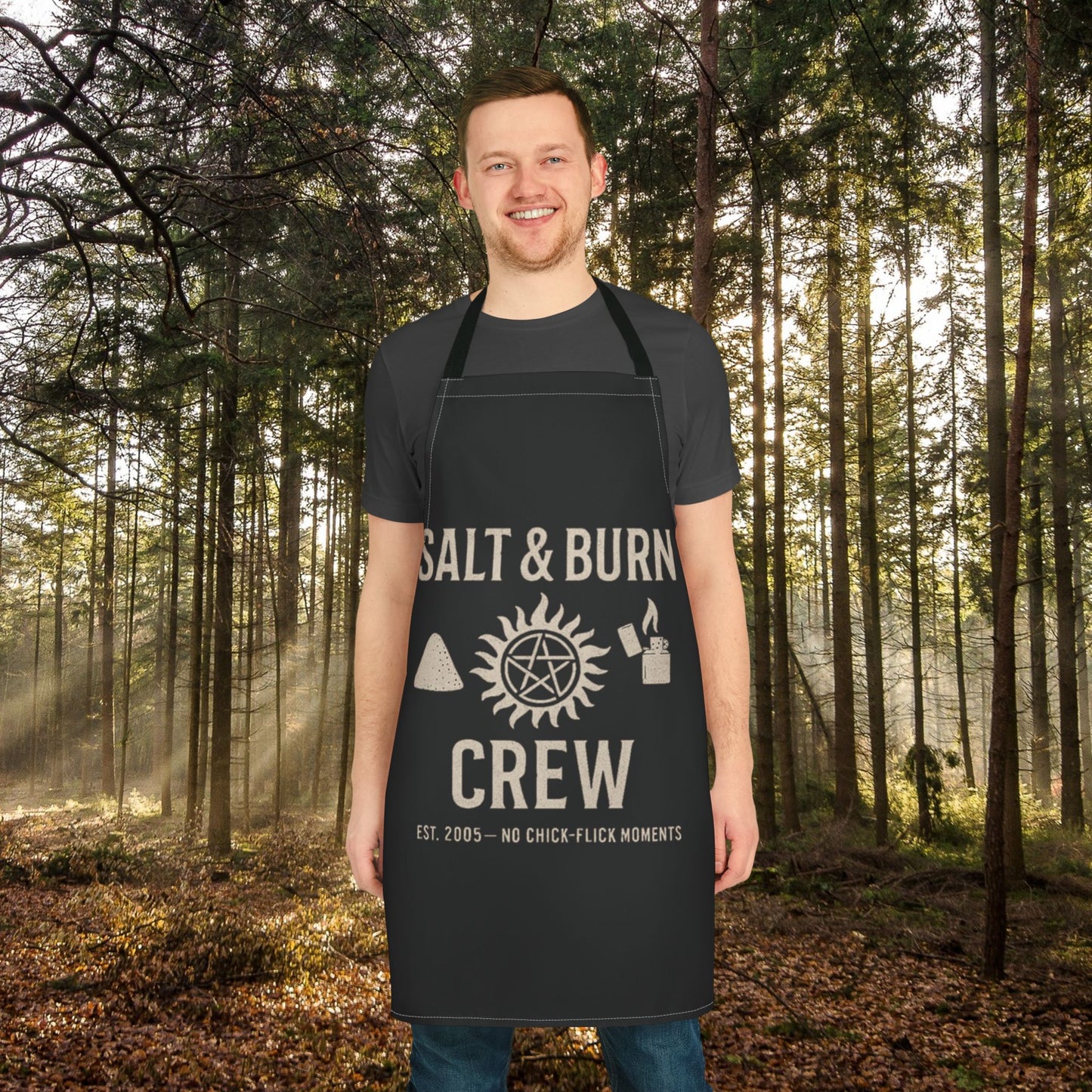 Salt & Burn Crew Apron - Supernatural Fan Design | Black Kitchen Apron | Hunter Cooking Gear | Grunge Fandom Gift