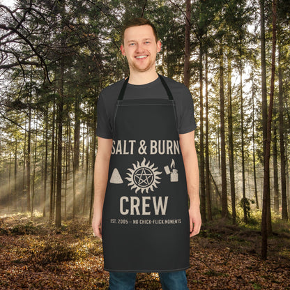 Salt & Burn Crew Apron - Supernatural Fan Design | Black Kitchen Apron | Hunter Cooking Gear | Grunge Fandom Gift