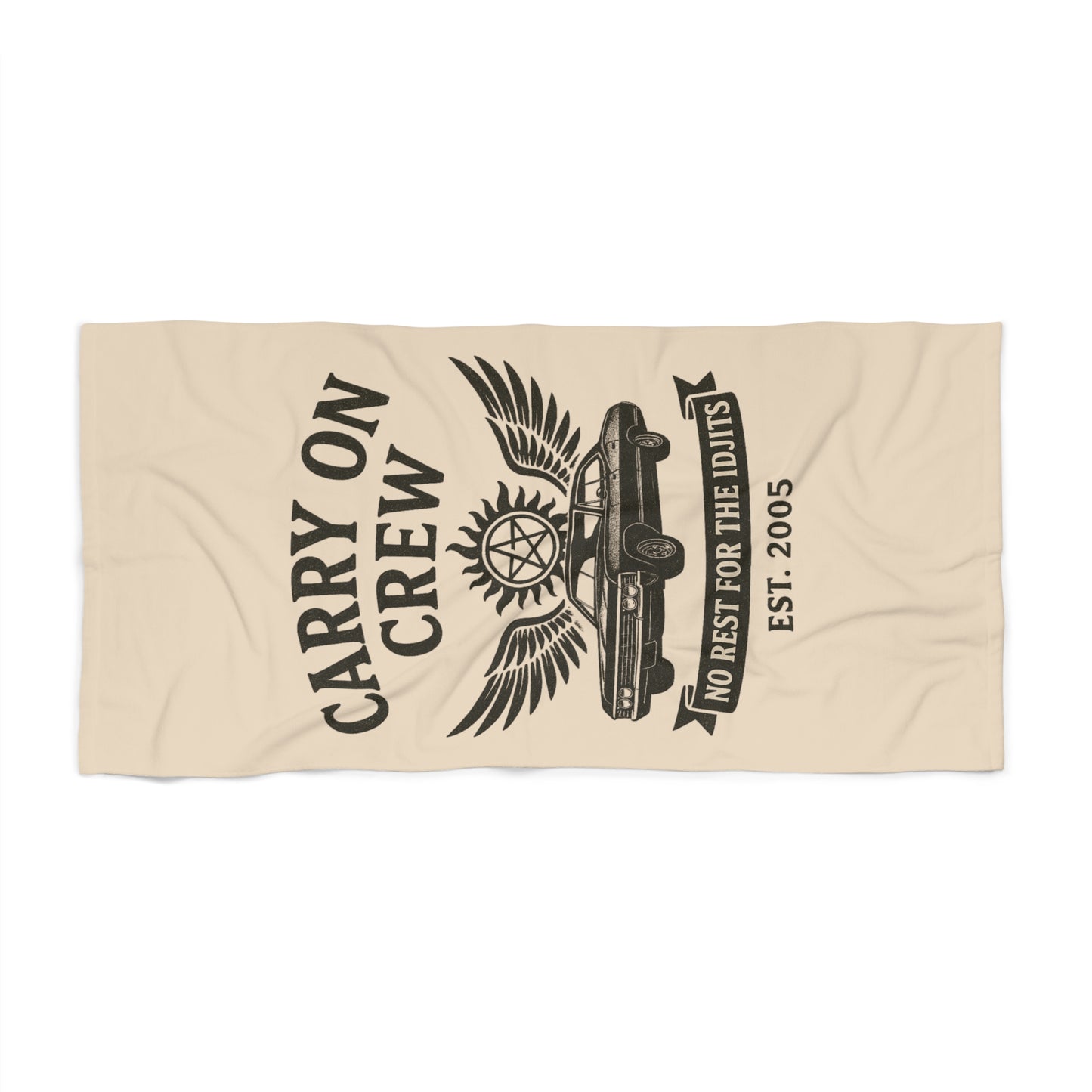 Carry On Crew Beach Towel - Supernatural Fan Design | No Rest for the Idjits | Bath or Beach Towel