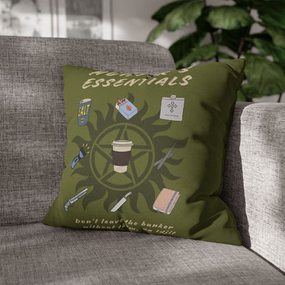 Hunter's Essentials Olive Green Pillowcase - Supernatural Fan Design | Decorative Cover | 100% Polyester