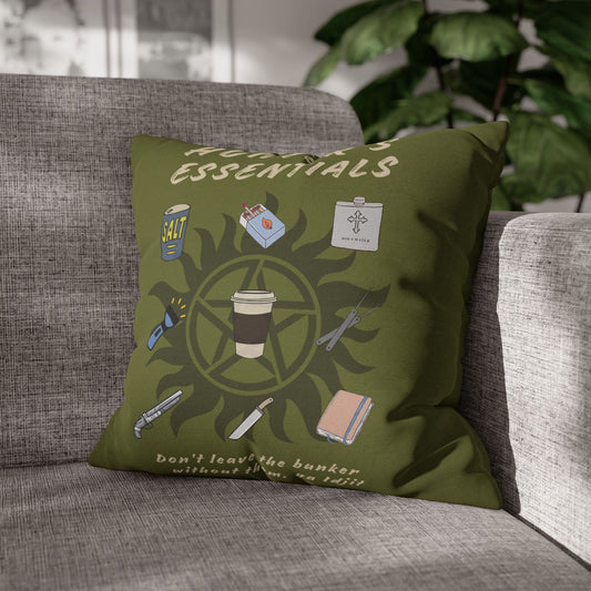 Hunter's Essentials Olive Green Pillowcase - Supernatural Fan Design | Decorative Cover | 100% Polyester