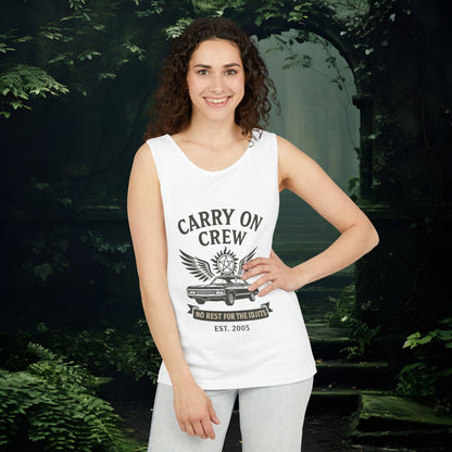 Carry On Crew Unisex Garment-Dyed Tank Top - Supernatural Fan Design | Vintage Rock Tour Graphic | No Rest for the Idjits