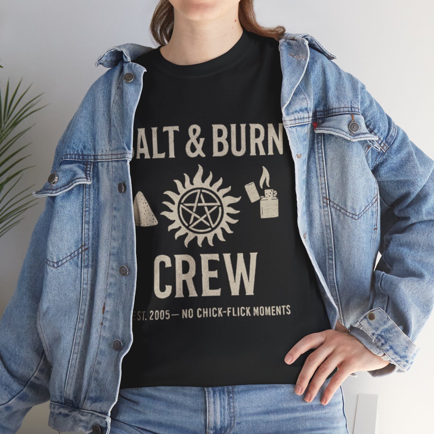 Salt & Burn Crew T-Shirt - Supernatural Fan Design | Grunge Tee for Hunters | Unisex Anti-Possession Symbol Shirt | Vintage Fandom Graphic Tee