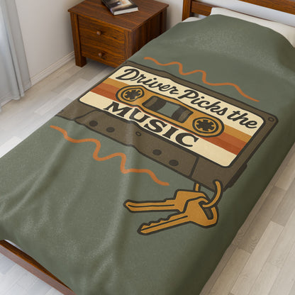 Driver Picks the Music Plush Blanket - Supernatural Fan Design | Throw | Cozy Vintage Road Trip Blanket
