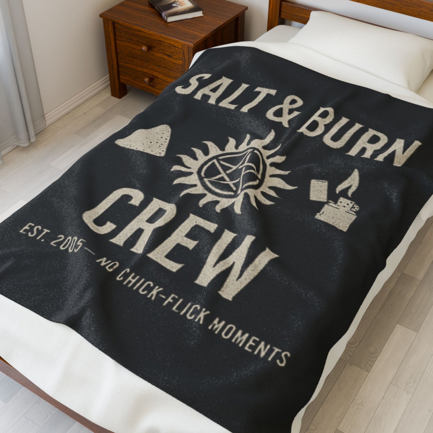 Salt & Burn Crew Plush Throw Blanket - Supernatural Fan Design | Super Soft Fandom Blanket for Hunters, Fans & Idjits | 50"x60" & 60"x80"